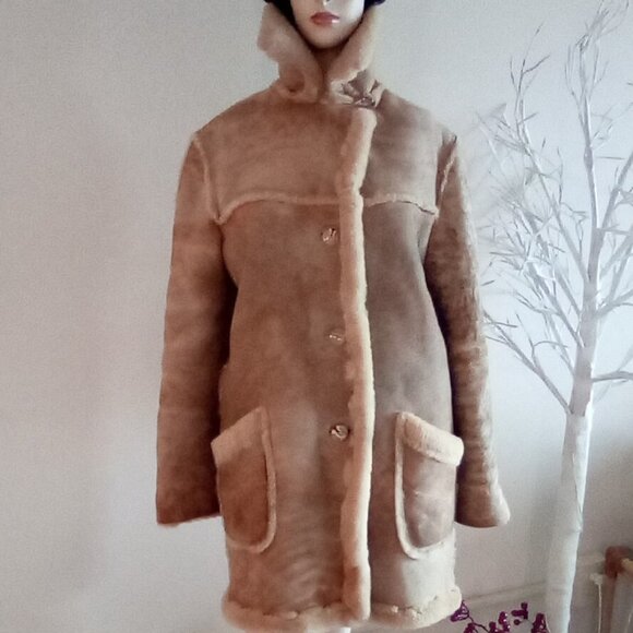 VTG Genuine House Of Leather Women's Suede Shearling Coat Sz M Bust 44" Doubled - Picture 2 of 14